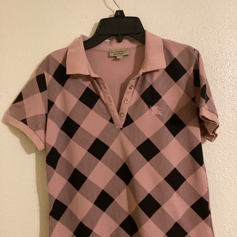 Burberry Pink and Black Check Short Sleeve Polo